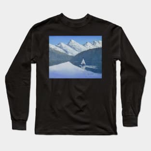 Yacht On Calm Lake - Oil on Board Long Sleeve T-Shirt